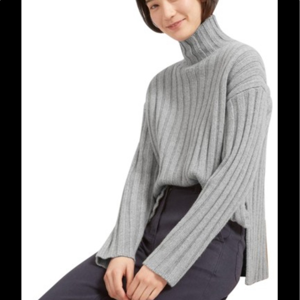 Everlane Thick Ribbed Wool Cashmere Turtleneck Gray Sweater Size Small